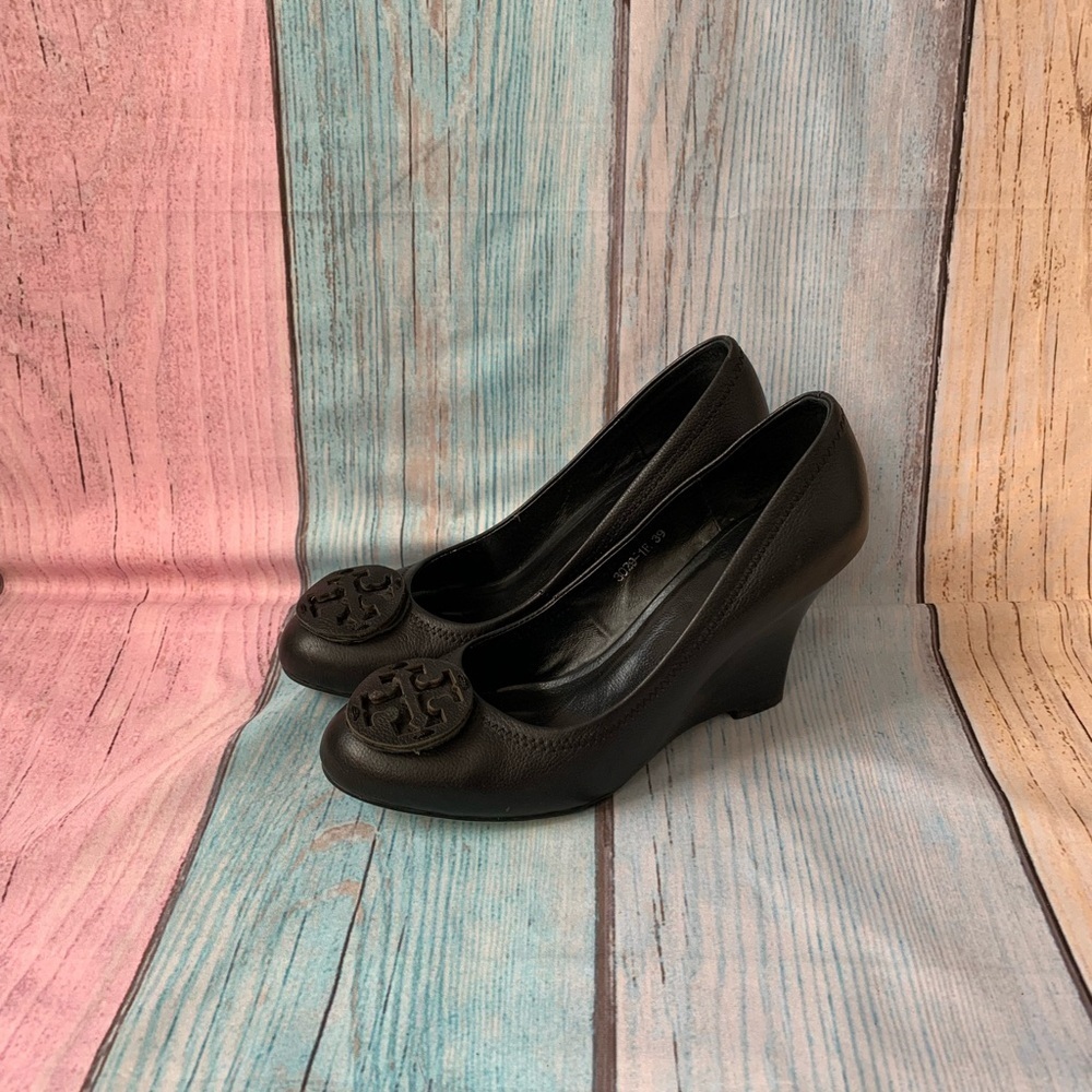 Tory Burch Black Leather Wedges